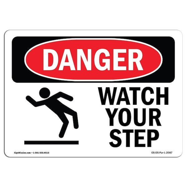 OSHA, Watch Your Step, 5in X 3.5in, 10PK, 5" W, 3.5" H, Landscape, PK10, OS-DS-D-35-L-2087-10PK